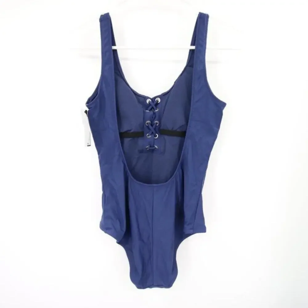 Mossimo Blue Lace-Up One Piece Swimsuit Scoop Neck Size Small NWT - Picture 8 of 8